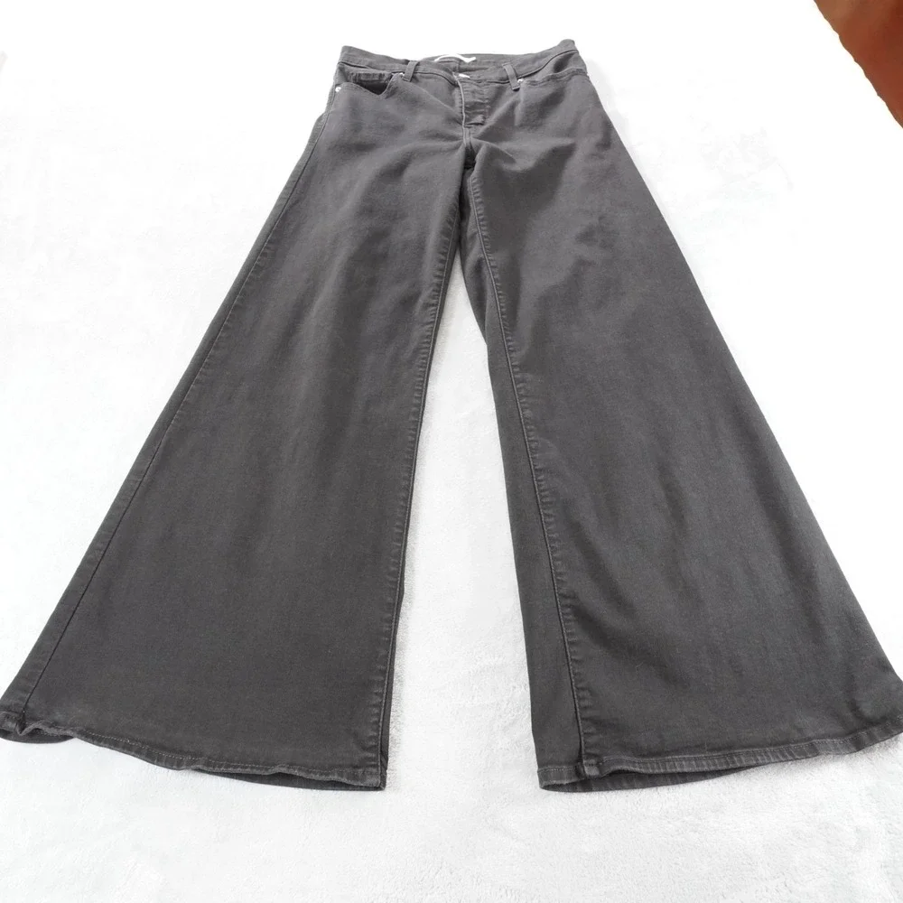Levi's 318 Shaping Jeans Womens 29 Black Wide Leg Flare Stretch Mid Rise Y2K - Picture 11 of 13